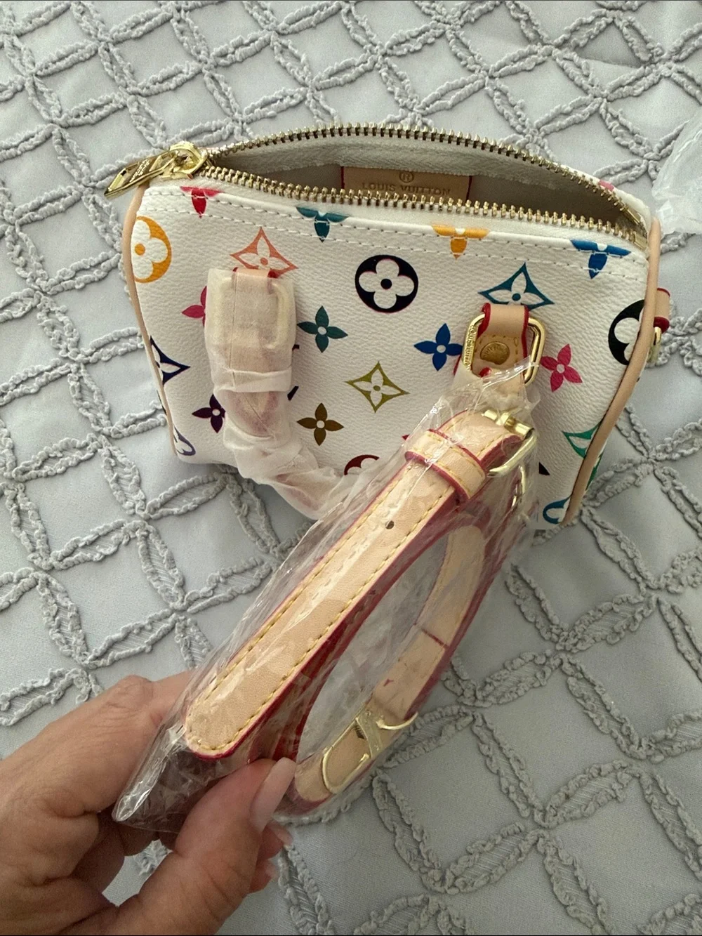 Louis Vuitton White Multicolor Monogram Satchel